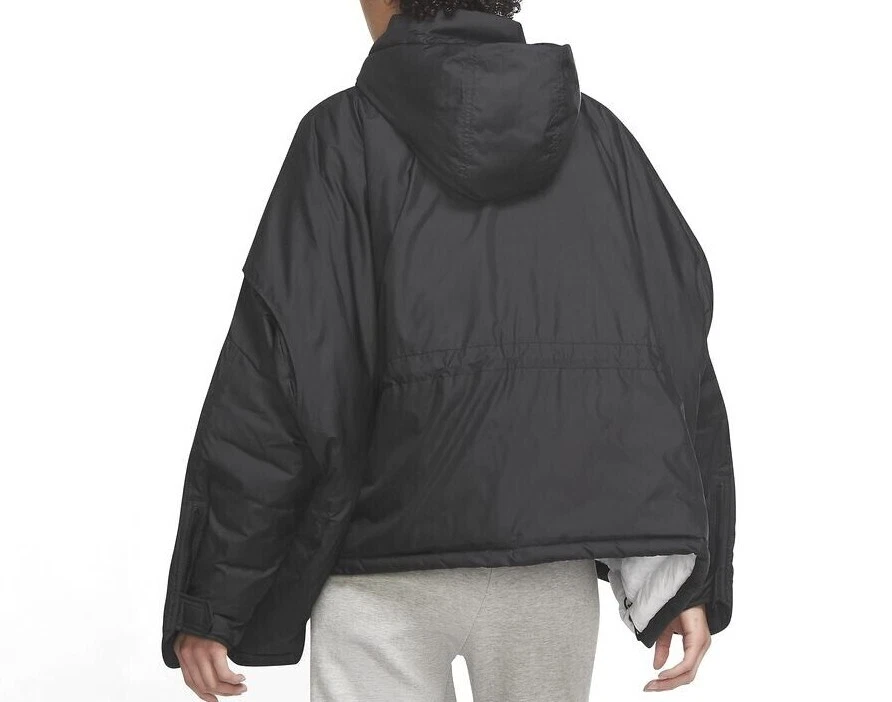 Nike Winter Black Jacket Insulated Hooded Loose Oversized Coat Women Size SALE - Image 4 of 4