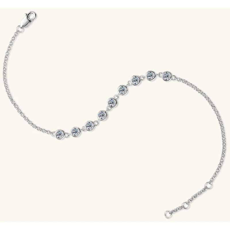 925 Silver 3mm Real Moissanite Bubble Chain Bracelet 14k Gold Plated Pass Tester - Image 4 of 4