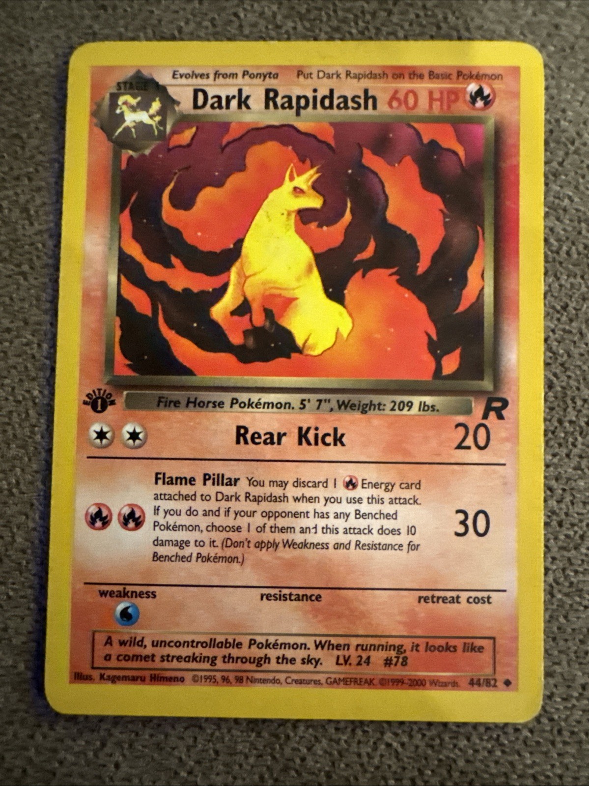 Dark Rapidash Team Rocket 1st Edition 44/82 Pokemon Card