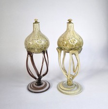 Pair of Jozefina Krosno Blown Glass Jellyfish Oil Lamps