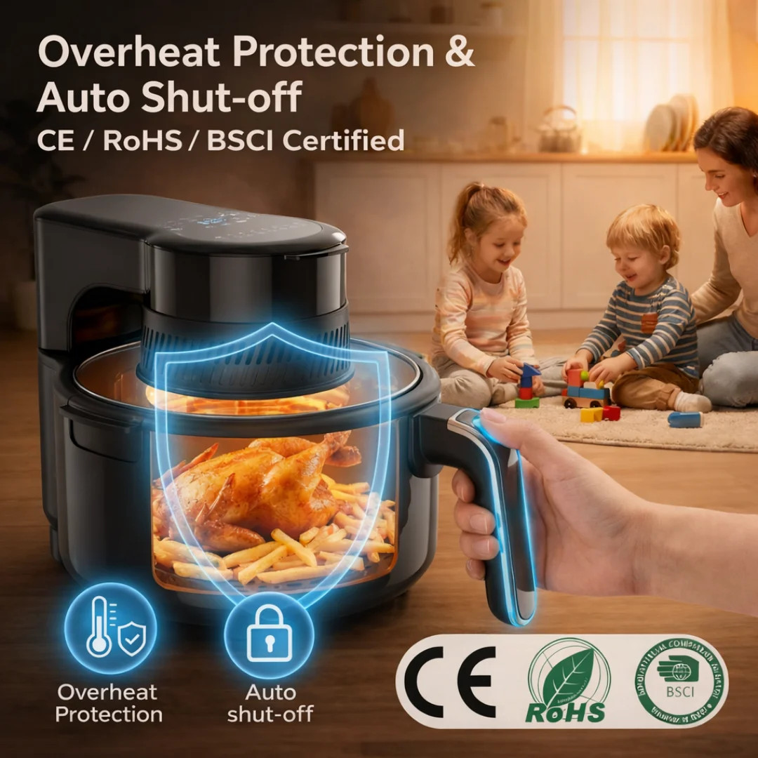Friggitrice ad aria 5L con finestra, LED, 1200W, 8 programmi, antiaderente, nera foto 6