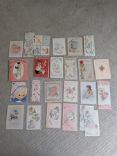 Lot of 24 Vintage Used Baby Shower/New Baby Greeting Cards 1960s Mixed Brands