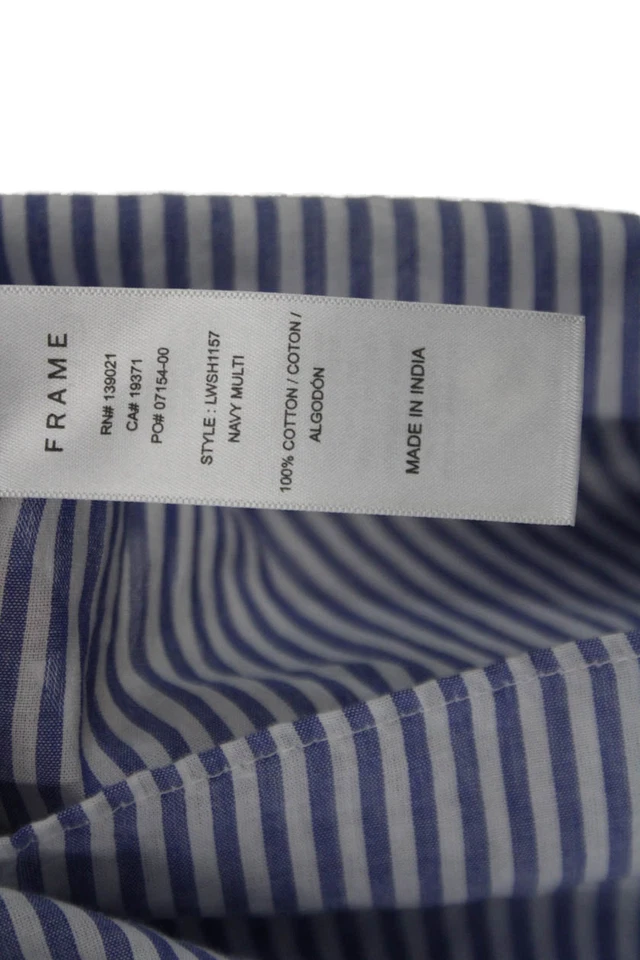 Blusa de algodón a rayas con cuello en V azul con marco para mujer talla XS Foto 4 de 4