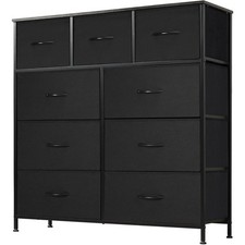 Dresser Bedroom Storage Organizer 9 Drawers Chest of Drawers w/ Fabric Bins