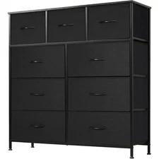 Dresser Bedroom Storage Organizer 9 Drawers Chest of Drawers w/ Fabric Bins
