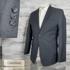 Calvin Klein Blazer Jacket Boys Teens Kids 16 Regular Gray Polyester Two Buttons
