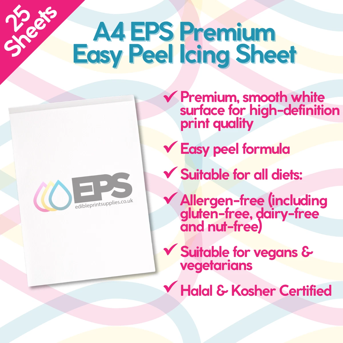 EPS Premium Easy Peel Glasur Blätter für essbaren Druck - DIN A4 - 25er Pack