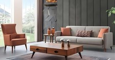 Moderne Polstergruppe Sitzmöbel Couch Garnitur 3+1 Sitzer Set Sessel Holz