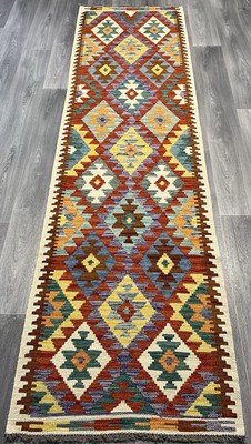Handarbeit Kelim Läufer Wolle Naturfarben Afghan Traditionell 300cmx81cm
