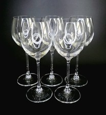 563 Vintage Set Of 5 Handblown Thin Crystal Wine Glasses 8.125" Tall MINT