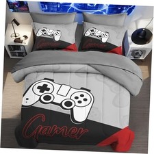 Size Gaming Comforter Set, Red Black Video Game 7 Pcs Bedding for Queen Game 2