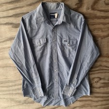Vintage Wrangler X-Long Tails Long Sleeve Pearl Snap Button Shirt Size 17 1/2 35