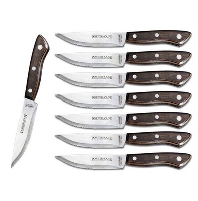 Tramontina, 8 Pc - Porterhouse High-Carbon Steel Steak Knife Set | Brown. New