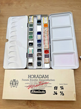 Schmincke Horadam Aquarellfarben Kasten 2 ganze Näpfe 27 halbe Näpfe (9 in OVP)