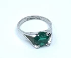 Vintage Art Deco 925 Sterling Silver Rhodium Green Glass Ladies Ring ~ Sz. 5