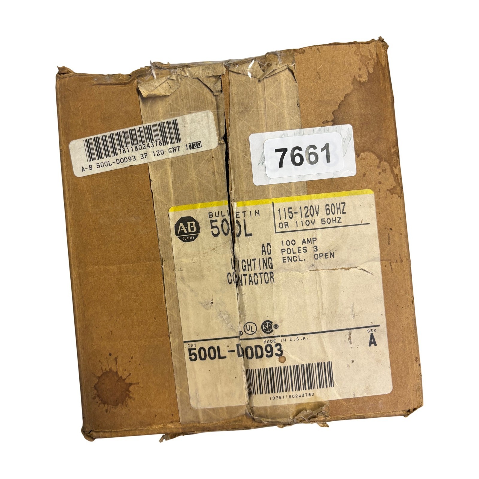 Allen-Bradley 500L-DOD93 100A 3-Pole AC Lighting Contactor 120V Coil Ser A