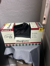 Dearfoams Women's Memory Foam Black Slip-On Faux Fur Slippers Size 5-6