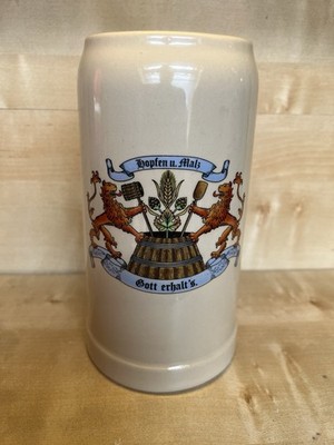 Großer Gerz Bierkrug Humpen Steinzeug ''Hopfen und Malz Gott erhalt`s'' 1 L