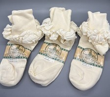 Vintage 90s Women's Double Ruffle Frilly Ankle Cuff Socks New Cotton USA Ivory