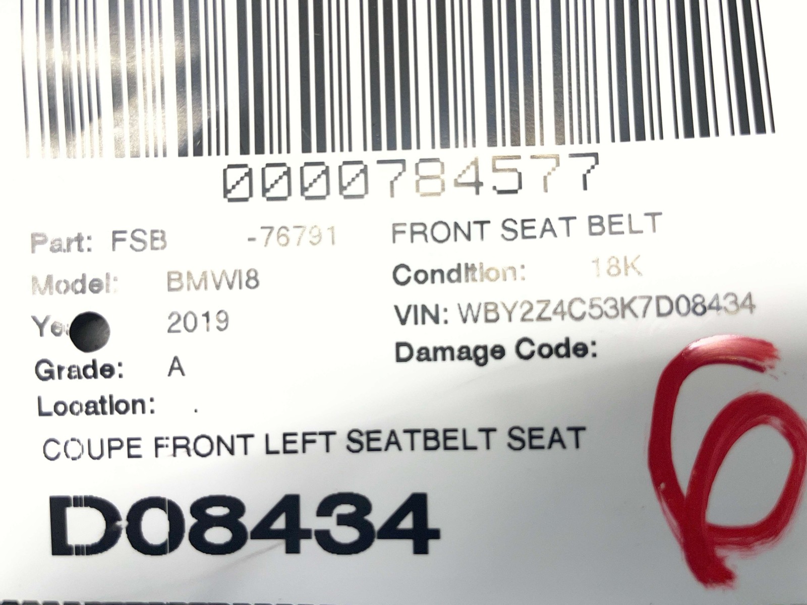 BMW i8 2014-2019 Front Left Seat belt retractor Black