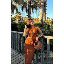 Zara Brown Open Back Cut Out Maxi Dress Size Large