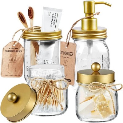 Amolliar Mason Jar Bathroom Accessories Set(4 Pcs) -Lotion Soap Gold, Gold 