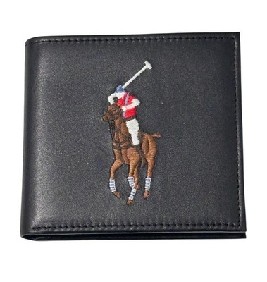 Ralph Lauren Bifold Leather Coin Wallet Black MPOLO SP 23 J