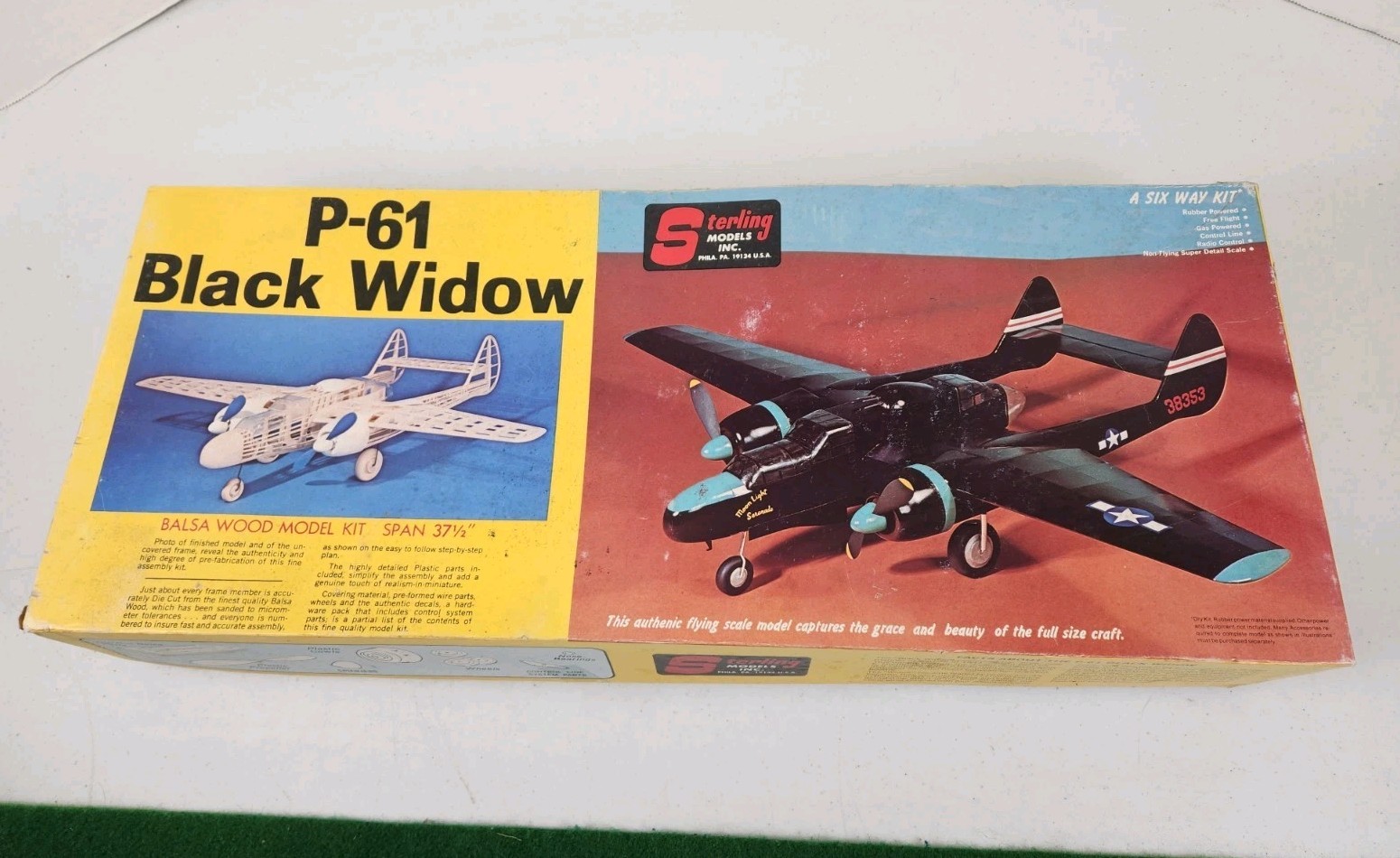 Vintage Sterling Models P-61 Black Widow balsa Model Airplane kit E-15 UNBUILT! 