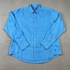 Vilebrequin Shirt Mens XL Blue 100 Linen Long Sleeve Button Up