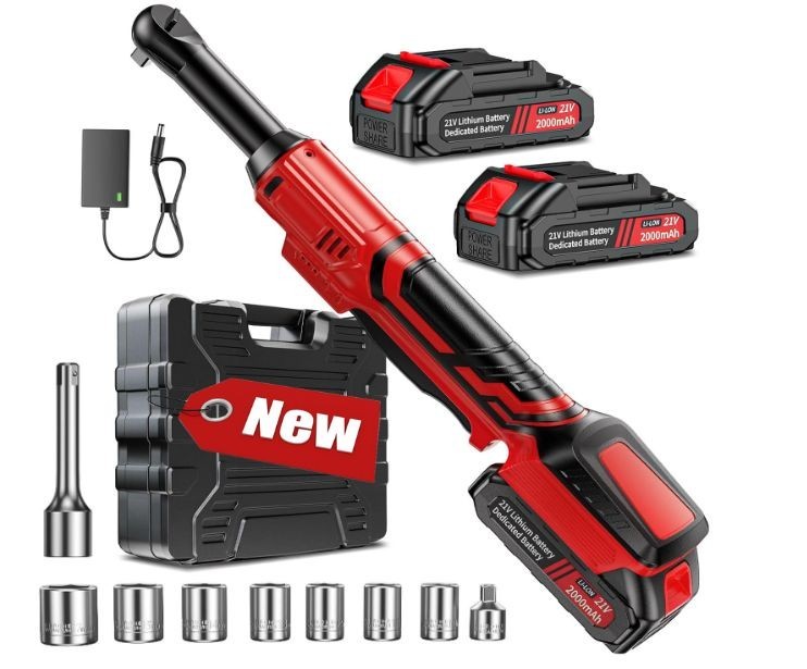 Carraca eléctrica inalámbrica 3/8” 21V, 80 Nm, 2 baterías, velocidad variable, e