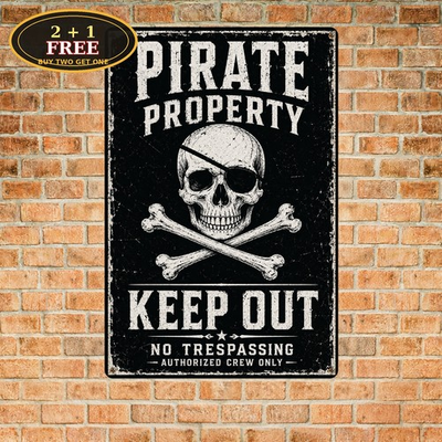 #ad Pirate Skull Property Warning Metal Tin Sign Vintage Fortress Wall Decor Art $10.44