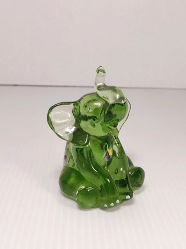 Fenton Lenox "Fern The Little Green Elephant" Art Glass Figure Hand Painted