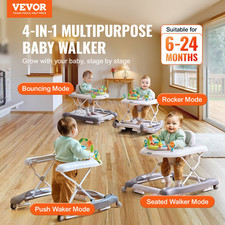 4-in-1 Baby Walker, Foldable Baby Activity Center on Wheels, 3 Adjustable Heigh