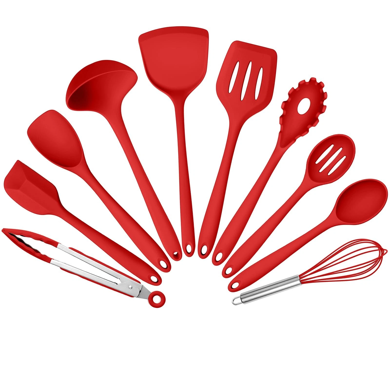 Silicone Cooking Utensils Set of 10, Kitchen Utensils Set for Cooking, 446°F ...