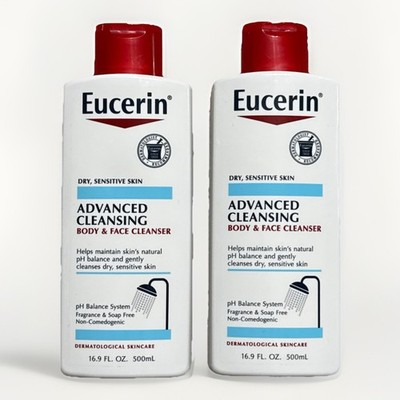 (2) Eucerin Advanced Cleansing Body & Face Wash 2PK - 16.9oz DRY, SENSITIVE SKIN
