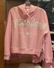 Disneyland Authentic Original Pink Semi Cropped Pullover Hoodie NEW LARGE