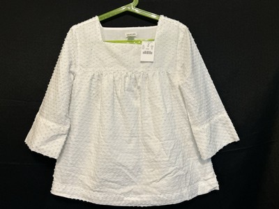 Crewcuts Girls Size 10 White Swiss Dot Cuffed 3/4 Sleeve Blouse MSRP $49.50
