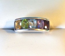 Vintage Sterling Silver Multi Gemstone Ring Size 6