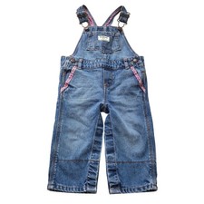 OshKosh Bgosh Baby Girls Blue Denim Floral Trim Vestbak Overalls 12M Medium Wash