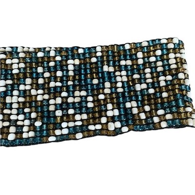 Vintage Beaded Stretchy Wide Waist Belt Wood Buckle Green  display picture 3