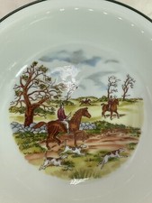 Vintage Morning Ride on Horseback with Dogs Large Bowl Made in Japan