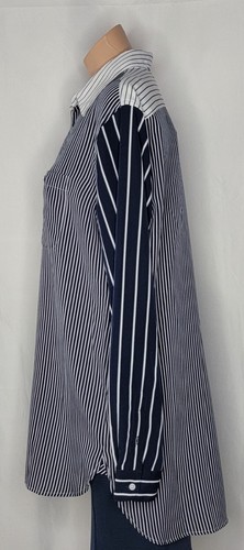 Lauren Ralph Lauren Women's Long Sleeve Navy/White Vertical Stripe Shirt Size L - Picture 4 of 7
