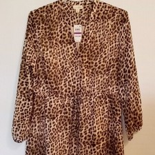 Maison Jules Dress sz XXL  Leopard Print Tan/Black  Textured  Lined  V-neck  NWT