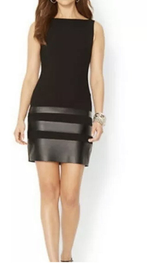 ralph lauren faux leather dress 83 Ralph Lauren Faux Leather Black Shift Dress NWT 12p Navy