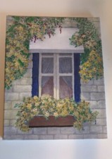 Floral Canvas Wall Art Print Painting framed Picture 14" x 21" flowers  window