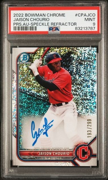 JAISON CHOURIO PSA 9 2022 BOWMAN CHROME SPECKLE REFRACTOR 1ST AUTO /299