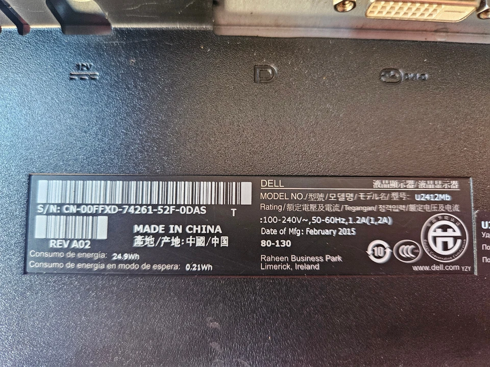 2x Dell P2412Mb 24" Monitor Dual Standfuß MDS14 iPS LED Full HD DP DVI VGA Z7 - Bild 3 von 4