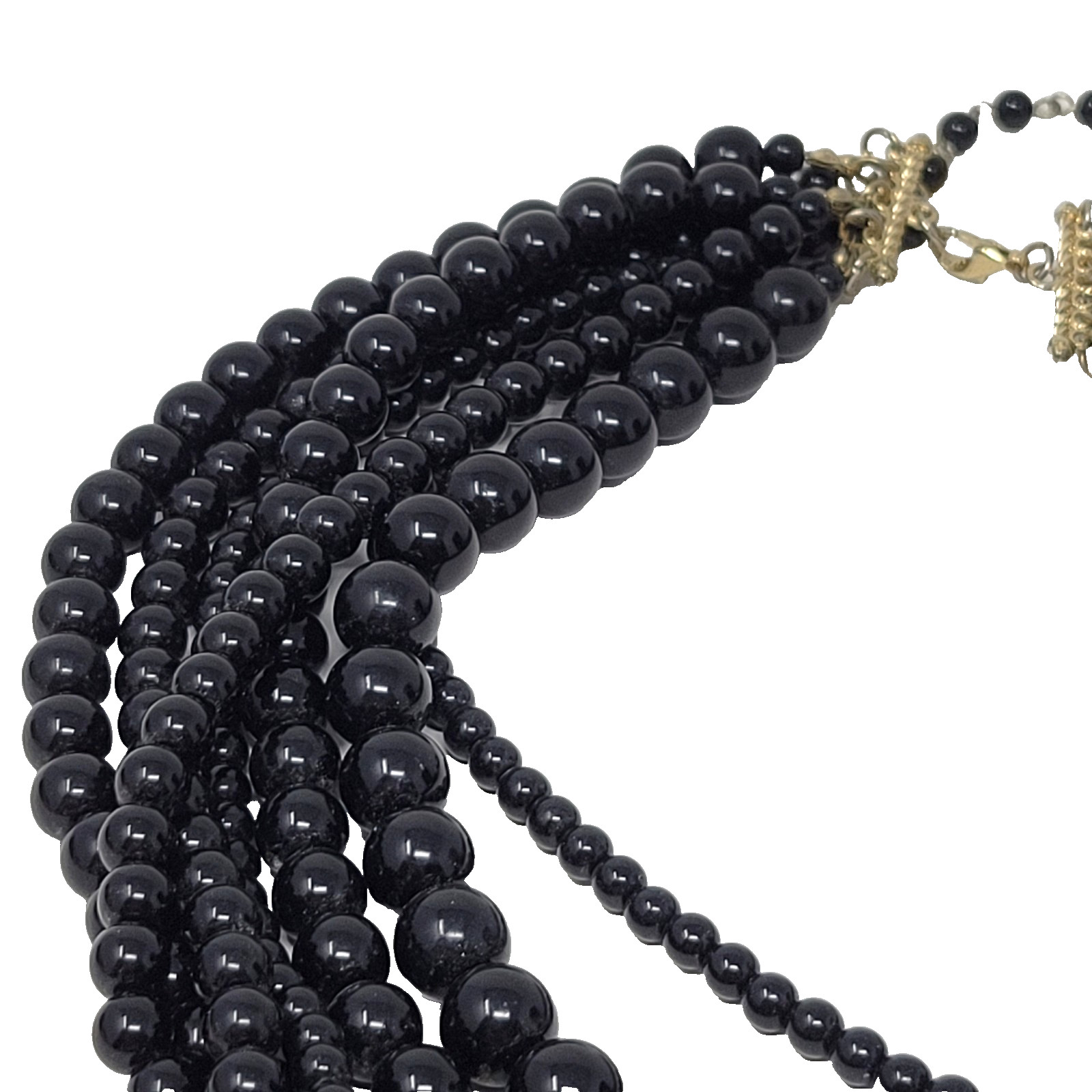 Statement Multi Layer Black Beaded Necklace 6 Str… - image 3