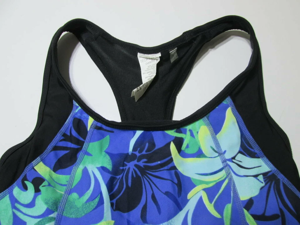 Tankini Danskin para mujer talla S negro/azul inalámbrico sin forro espalda deportiva bolsillo con cremallera Foto 3 de 4