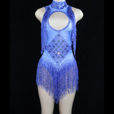 Sparkly Rhinestones Fringes Dance Performance Stage Wear Stretch Bodysuit Outfit